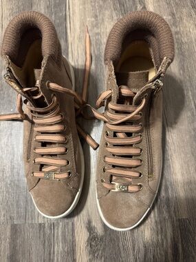 UGG Tan Suede High-Top Sneakers with Side Zip